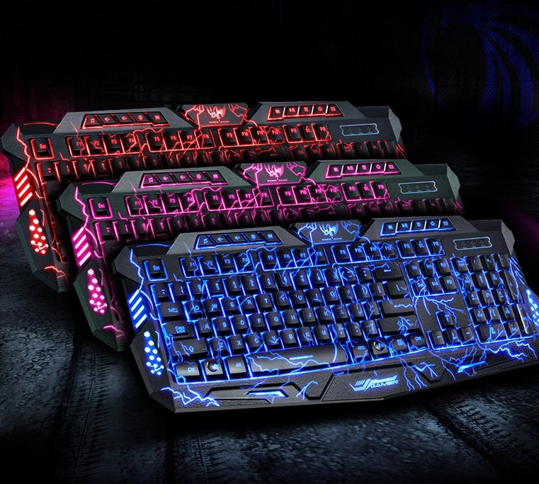 J10 tricolor backlight wired gaming keyboard set colorful luminous gaming mouse and keyboard