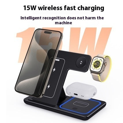 3 In 1 LED Fast Wireless Charger Stand Foldable Charging Station For Smart Phone 15 14 13 12 11 IWatch 9 8 7 6 5 and Airpods Pro