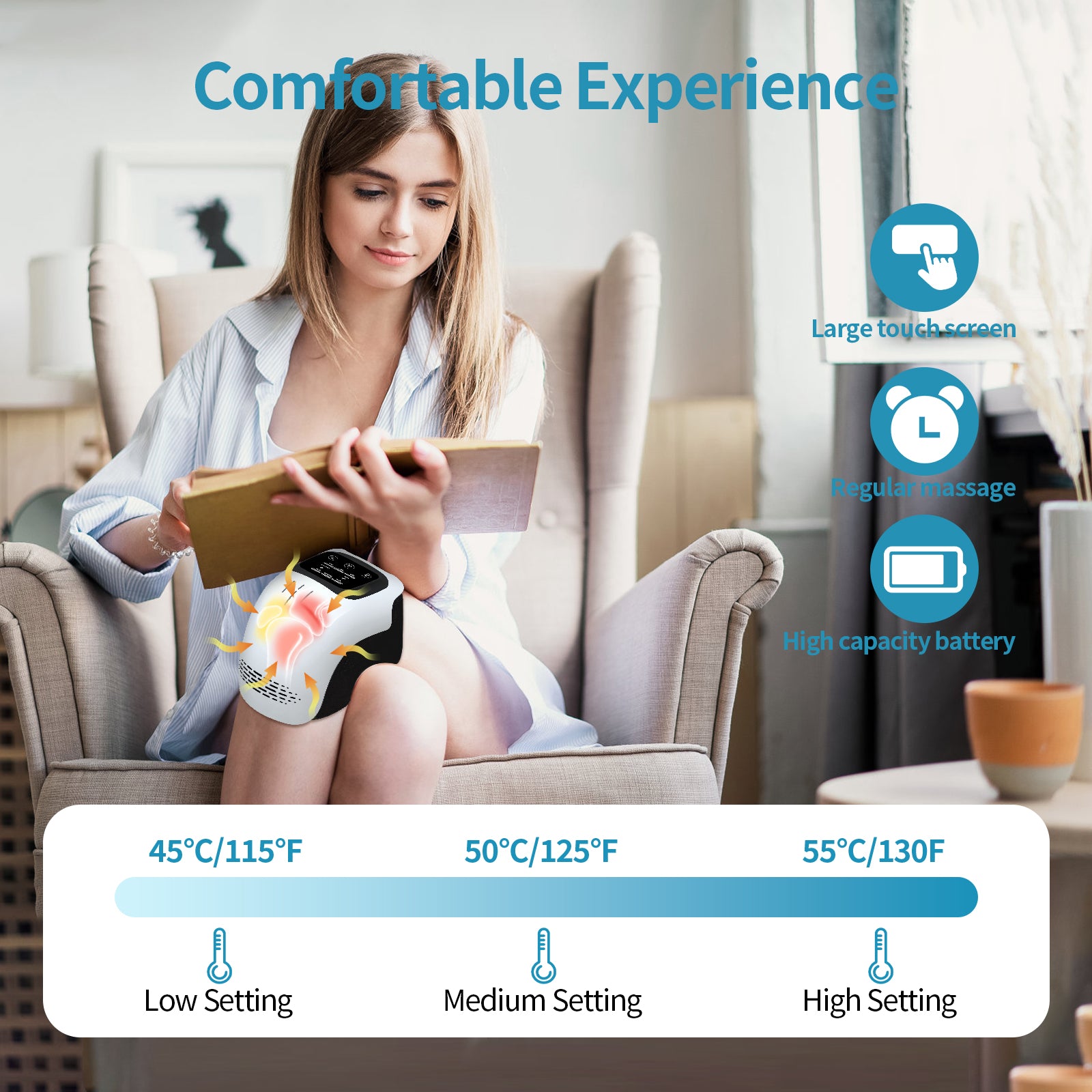 Knee Massager Rechargeable Pain Relief Infrared Laser Vibration Knee Massager