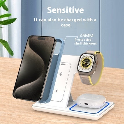 3 In 1 LED Fast Wireless Charger Stand Foldable Charging Station For Smart Phone 15 14 13 12 11 IWatch 9 8 7 6 5 and Airpods Pro