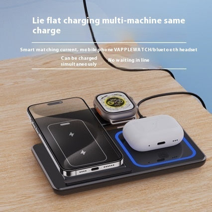 3 In 1 LED Fast Wireless Charger Stand Foldable Charging Station For Smart Phone 15 14 13 12 11 IWatch 9 8 7 6 5 and Airpods Pro